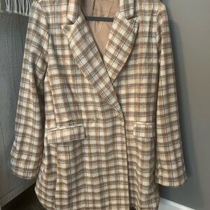 Lt brown/blue stripe long blazer